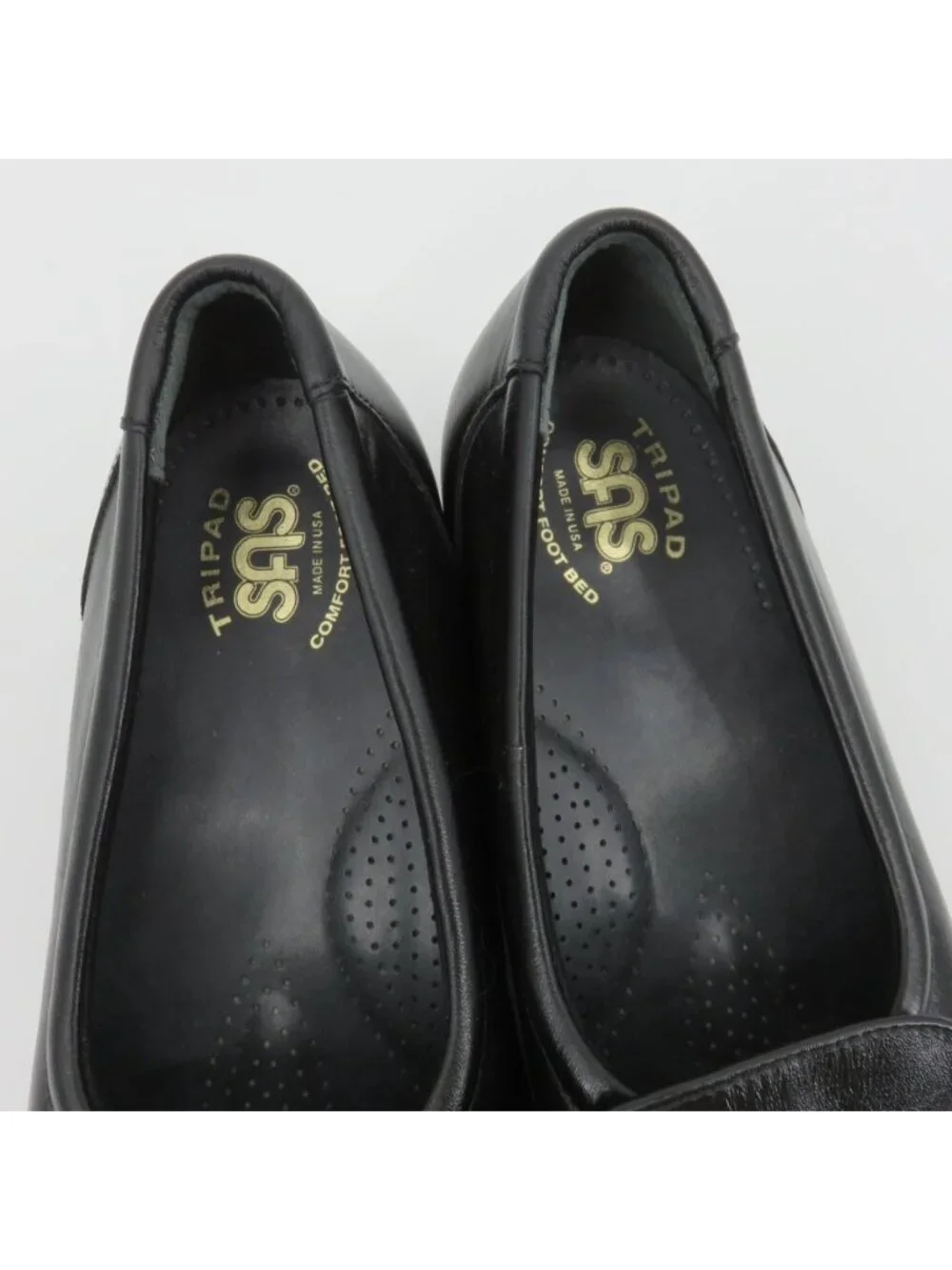 SAS Tripad Women 9.5 M L9146723 Black Leather Wedge Heel Loafer Shoes Slip On